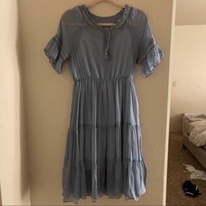 cinderella boutique lace tiered midi dress